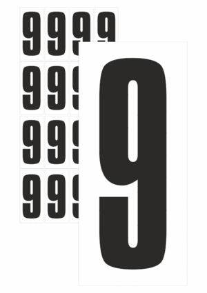 Značky písmen a čísel - Samolepiace tlačené číslo na bielom podklade: 9 (Čierné)