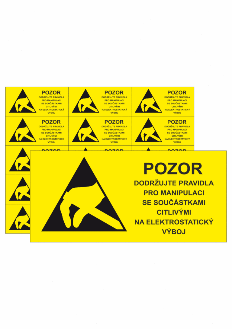 Elektro značenie - ESD značky: Základný symbol + text Pozor