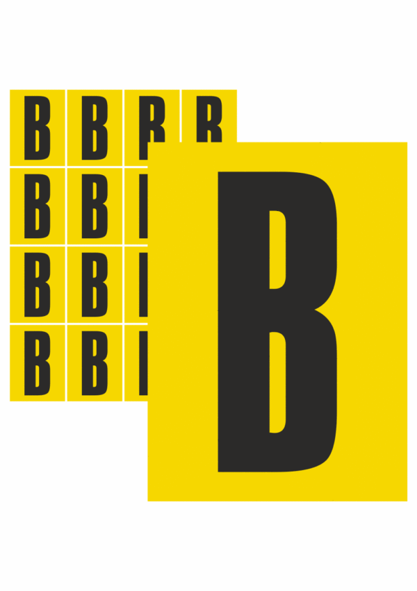 Značky písmen a čísel - Samolepiace tlačené písmeno: B (Žltý podklad)
