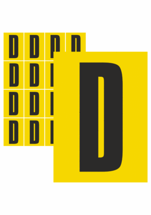Značky písmen a čísel - Samolepiace tlačené písmeno: D (Žltý podklad)