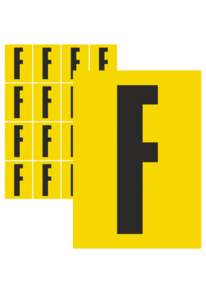 Značky písmen a čísel - Samolepiace tlačené písmeno: F (Žltý podklad)
