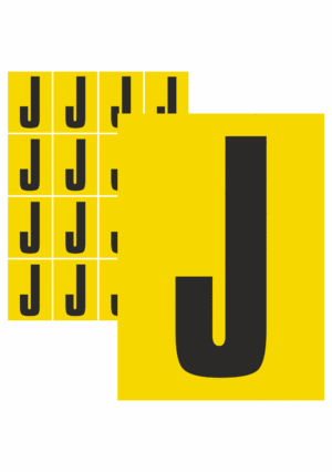 Značky písmen a čísel - Samolepiace tlačené písmeno: J (Žltý podklad)