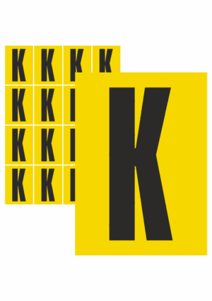 Značky písmen a čísel - Samolepiace tlačené písmeno: K (Žltý podklad)