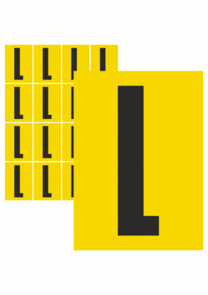 Značky písmen a čísel - Samolepiace tlačené písmeno: L (Žltý podklad)