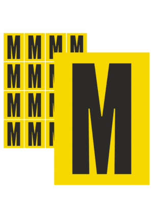 Značky písmen a čísel - Samolepiace tlačené písmeno: M (Žltý podklad)