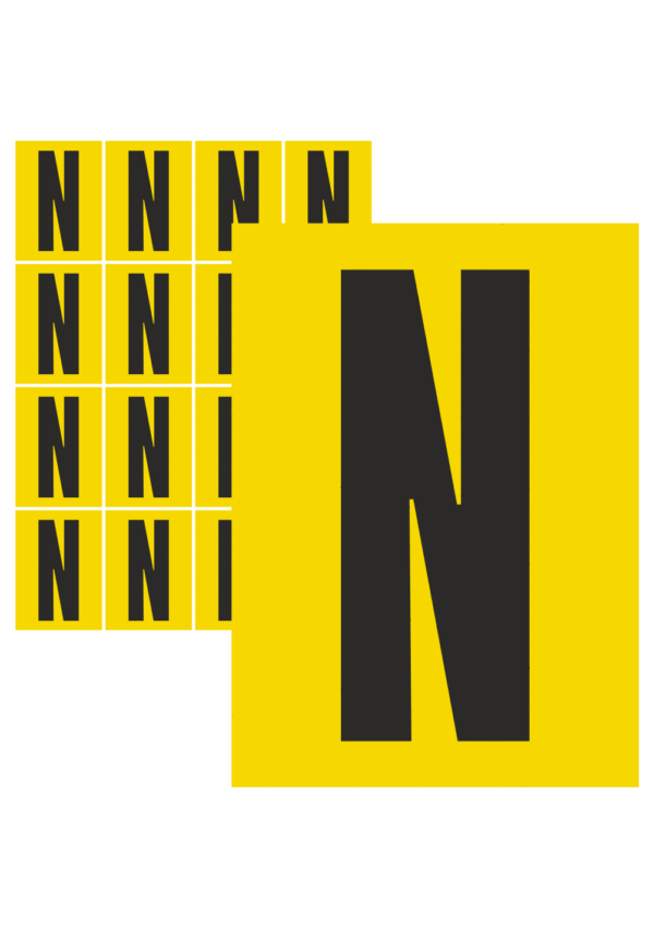 Značky písmen a čísel - Samolepiace tlačené písmeno: N (Žltý podklad)