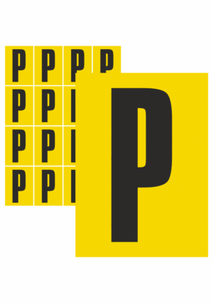Značky písmen a čísel - Samolepiace tlačené písmeno: P (Žltý podklad)