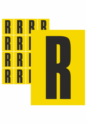 Značky písmen a čísel - Samolepiace tlačené písmeno: R (Žltý podklad)