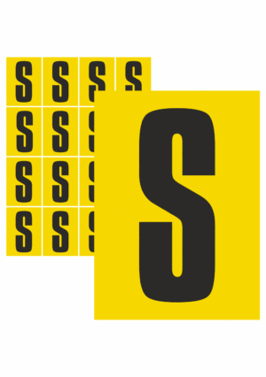Značky písmen a čísel - Samolepiace tlačené písmeno: S (Žltý podklad)