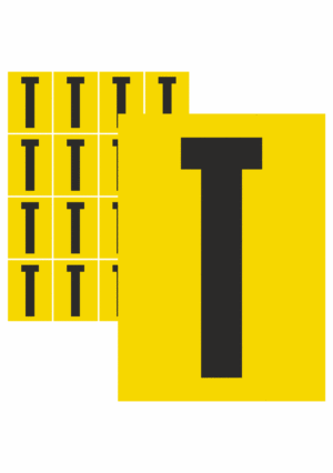 Značky písmen a čísel - Samolepiace tlačené písmeno: T (Žltý podklad)