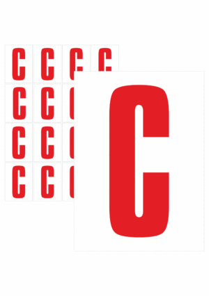 Značky písmen a čísel - Samolepiace tlačené písmeno na bielom podklade: C (Červené)