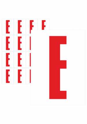 Značky písmen a čísel - Samolepiace tlačené písmeno na bielom podklade: E (Červené)