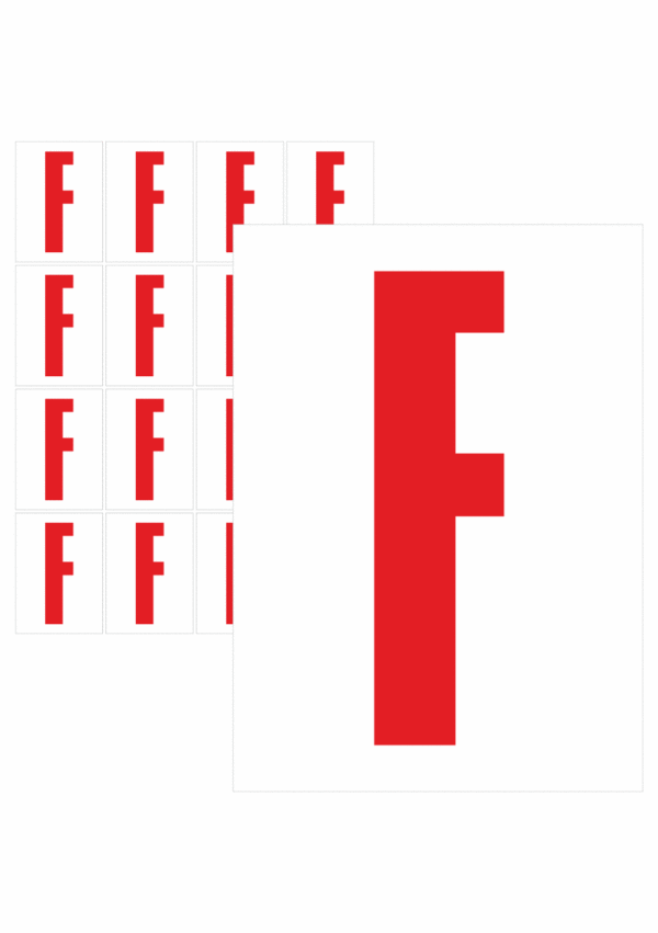 Značky písmen a čísel - Samolepiace tlačené písmeno na bielom podklade: F (Červené)