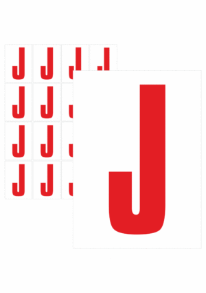 Značky písmen a čísel - Samolepiace tlačené písmeno na bielom podklade: J (Červené)