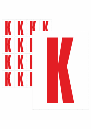 Značky písmen a čísel - Samolepiace tlačené písmeno na bielom podklade: K (Červené)
