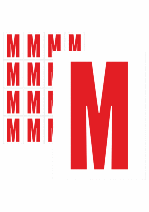 Značky písmen a čísel - Samolepiace tlačené písmeno na bielom podklade: M (Červené)
