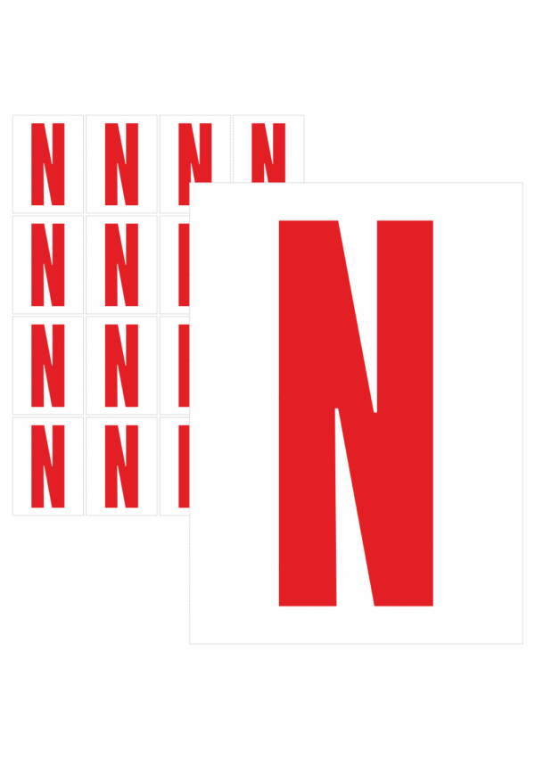 Značky písmen a čísel - Samolepiace tlačené písmeno na bielom podklade: N (Červené)
