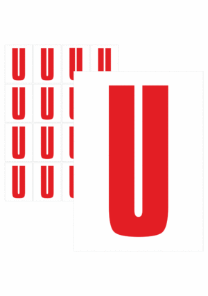 Značky písmen a čísel - Samolepiace tlačené písmeno na bielom podklade: U (Červené)