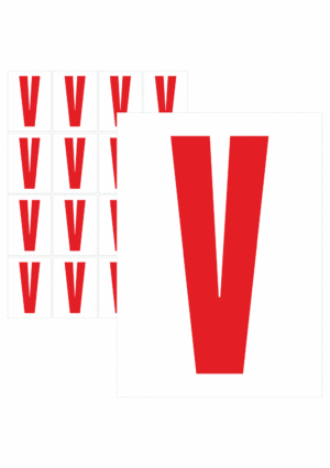 Značky písmen a čísel - Samolepiace tlačené písmeno na bielom podklade: V (Červené)