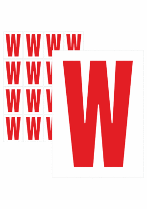 Značky písmen a čísel - Samolepiace tlačené písmeno na bielom podklade: W (Červené)