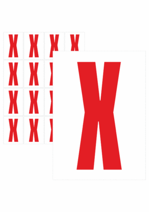 Značky písmen a čísel - Samolepiace tlačené písmeno na bielom podklade: X (Červené)