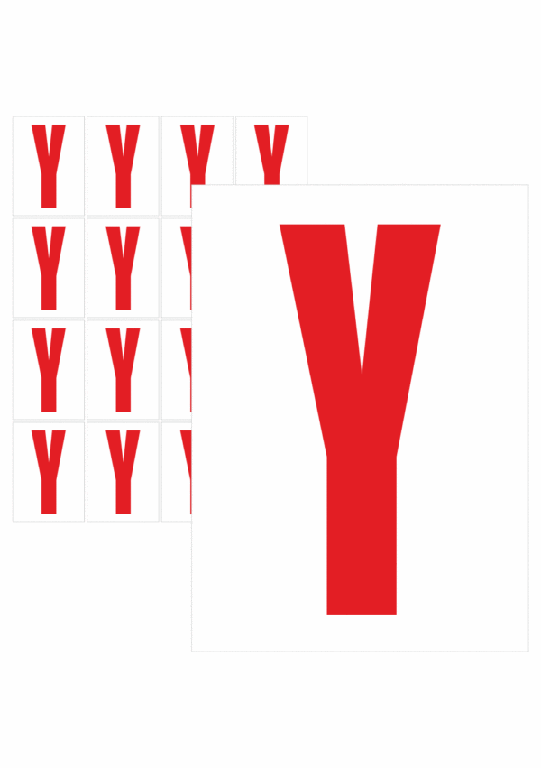 Značky písmen a čísel - Samolepiace tlačené písmeno na bielom podklade: Y (Červené)