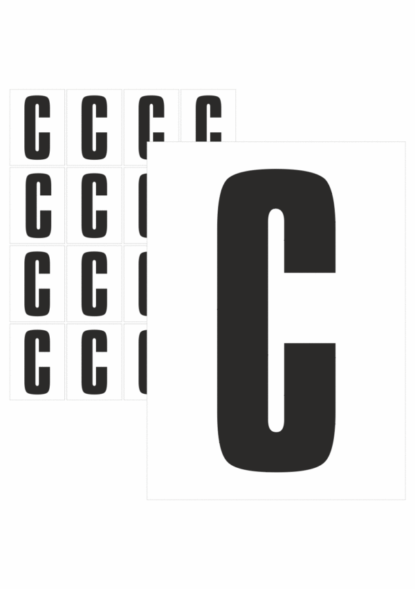 Značky písmen a čísel - Samolepiace tlačené písmeno na bielom podklade: C (Čierne)