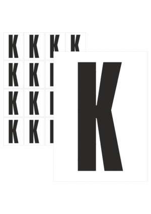 Značky písmen a čísel - Samolepiace tlačené písmeno na bielom podklade: K (Čierne)