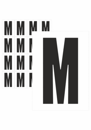 Značky písmen a čísel - Samolepiace tlačené písmeno na bielom podklade: M (Čierne)
