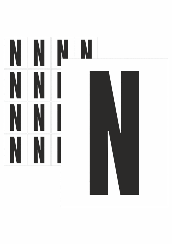 Značky písmen a čísel - Samolepiace tlačené písmeno na bielom podklade: N (Čierne)