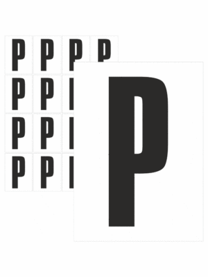Značky písmen a čísel - Samolepiace tlačené písmeno na bielom podklade: P (Čierne)
