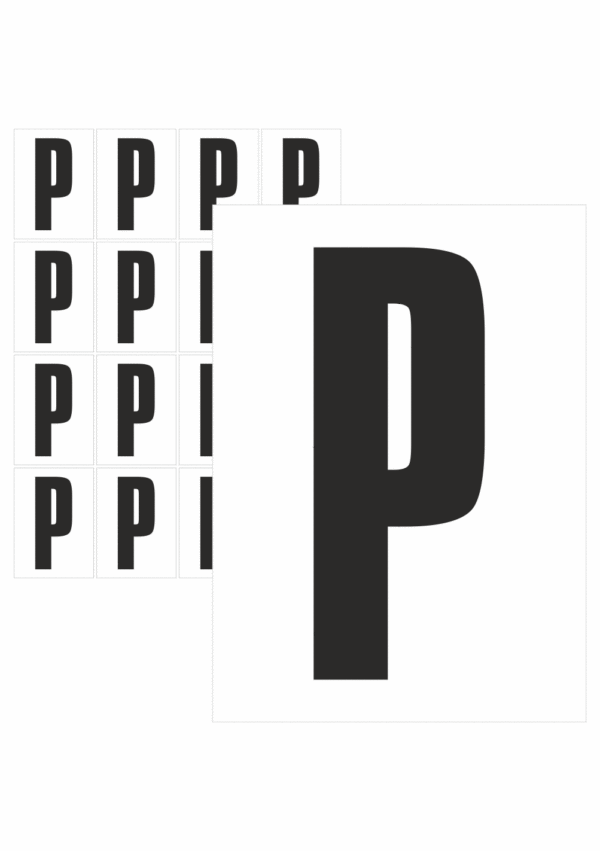Značky písmen a čísel - Samolepiace tlačené písmeno na bielom podklade: P (Čierne)