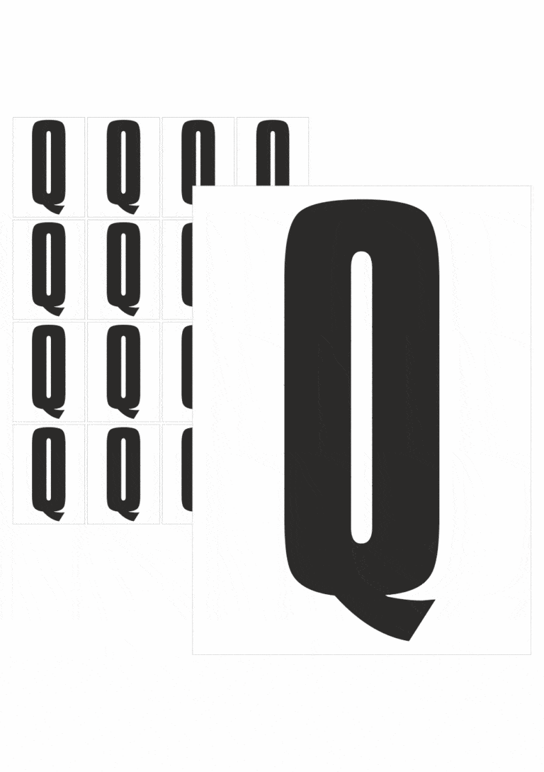 Značky písmen a čísel - Samolepiace tlačené písmeno na bielom podklade: Q (Čierne)