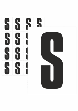 Značky písmen a čísel - Samolepiace tlačené písmeno na bielom podklade: S (Čierne)