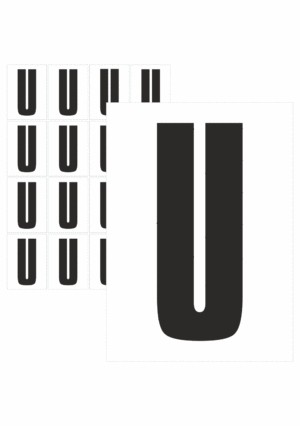 Značky písmen a čísel - Samolepiace tlačené písmeno na bielom podklade: U ( Čierne)