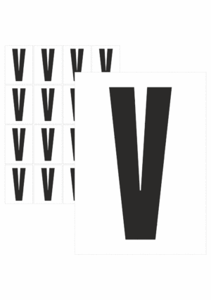 Značky písmen a čísel - Samolepiace tlačené písmeno na bielom podklade: V ( Čierne)