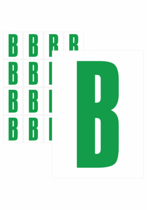 Značky písmen a čísel - Samolepiace tlačené písmeno na bielom podklade: B (Zelené)