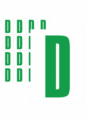 Značky písmen a čísel - Samolepiace tlačené písmeno na bielom podklade: D (Zelené)