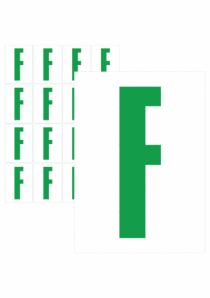 Značky písmen a čísel - Samolepiace tlačené písmeno na bielom podklade: F (Zelené)