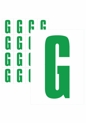 Značky písmen a čísel - Samolepiace tlačené písmeno na bielom podklade: G (Zelené)