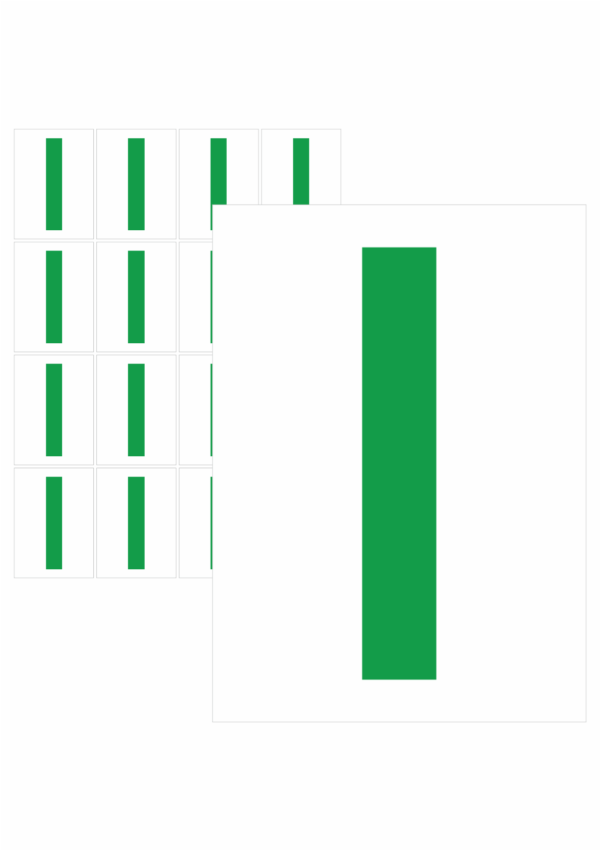 Značky písmen a čísel - Samolepiace tlačené písmeno na bielom podklade: I (Zelené)