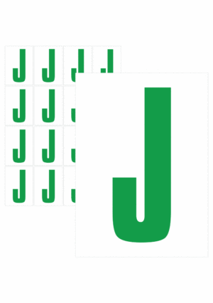 Značky písmen a čísel - Samolepiace tlačené písmeno na bielom podklade: J (Zelené)