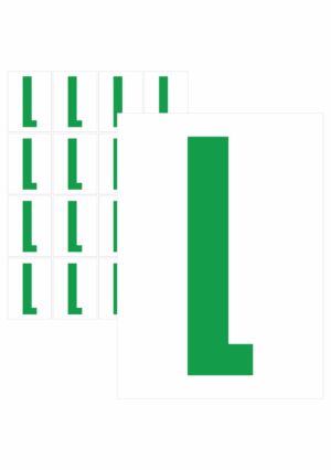 Značky písmen a čísel - Samolepiace tlačené písmeno na bielom podklade: L (Zelené)