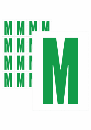 Značky písmen a čísel - Samolepiace tlačené písmeno na bielom podklade: M (Zelené)