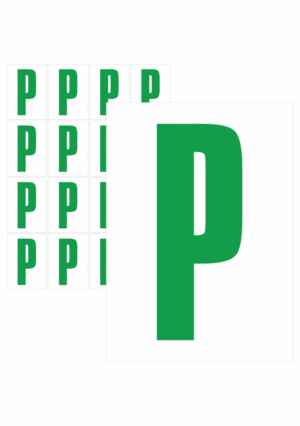 Značky písmen a čísel - Samolepiace tlačené písmeno na bielom podklade: P (Zelené)