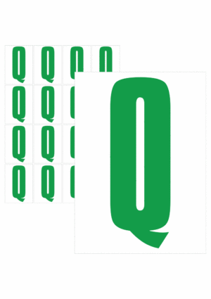 Značky písmen a čísel - Samolepiace tlačené písmeno na bielom podklade: Q (Zelené)