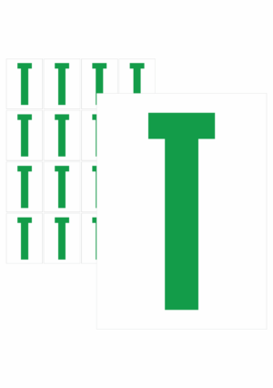 Značky písmen a čísel - Samolepiace tlačené písmeno na bielom podklade: T (Zelené)