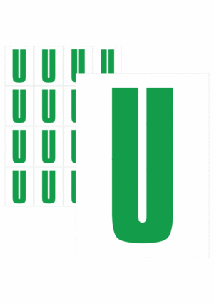 Značky písmen a čísel - Samolepiace tlačené písmeno na bielom podklade: U (Zelené)