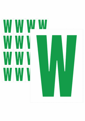 Značky písmen a čísel - Samolepiace tlačené písmeno na bielom podklade: W (Zelené)