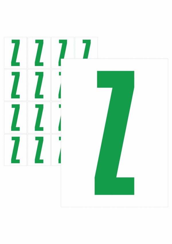 Značky písmen a čísel - Samolepiace tlačené písmeno na bielom podklade: Z (Zelené)